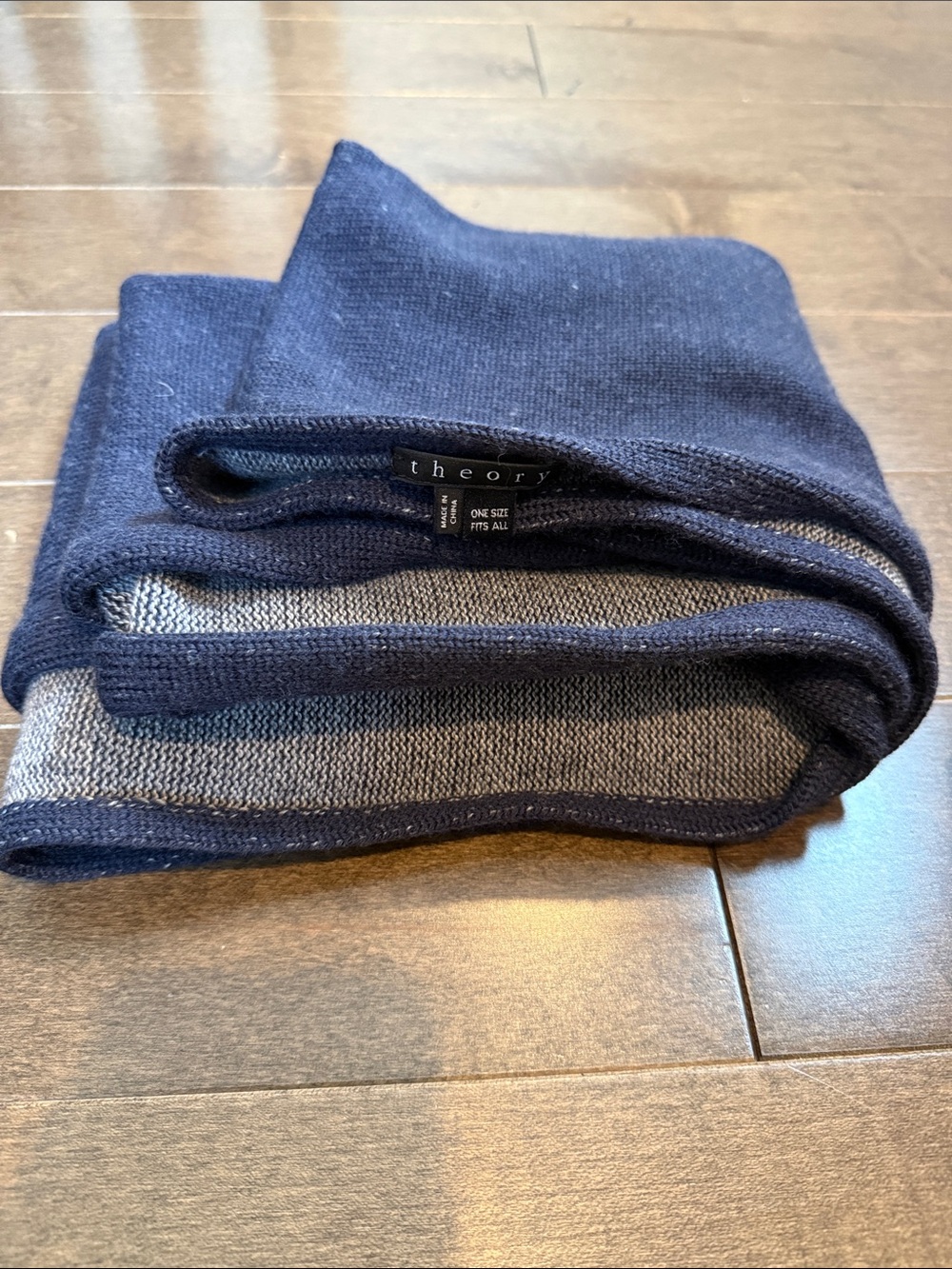Theory Reversible Knit Scarf in Navy and Gray
